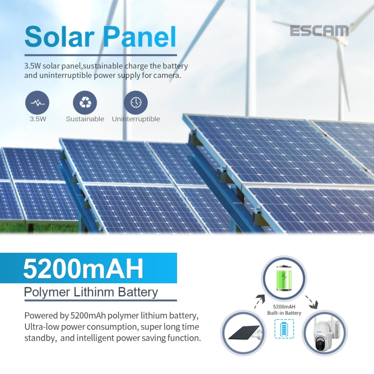 ESCAM QF103 3MP Cloud Storage PT WIFI PIR Alarm IP Camera with Solar Panel Battery Support Full Color Night Vision & Two Way Audio, QF103 ESCAM QF103 3MP Cloud Storage PT WIFI PIR Alarm IP Camera with Solar Panel Battery Support Full Color Night Vision & Two Way Audio, QF103